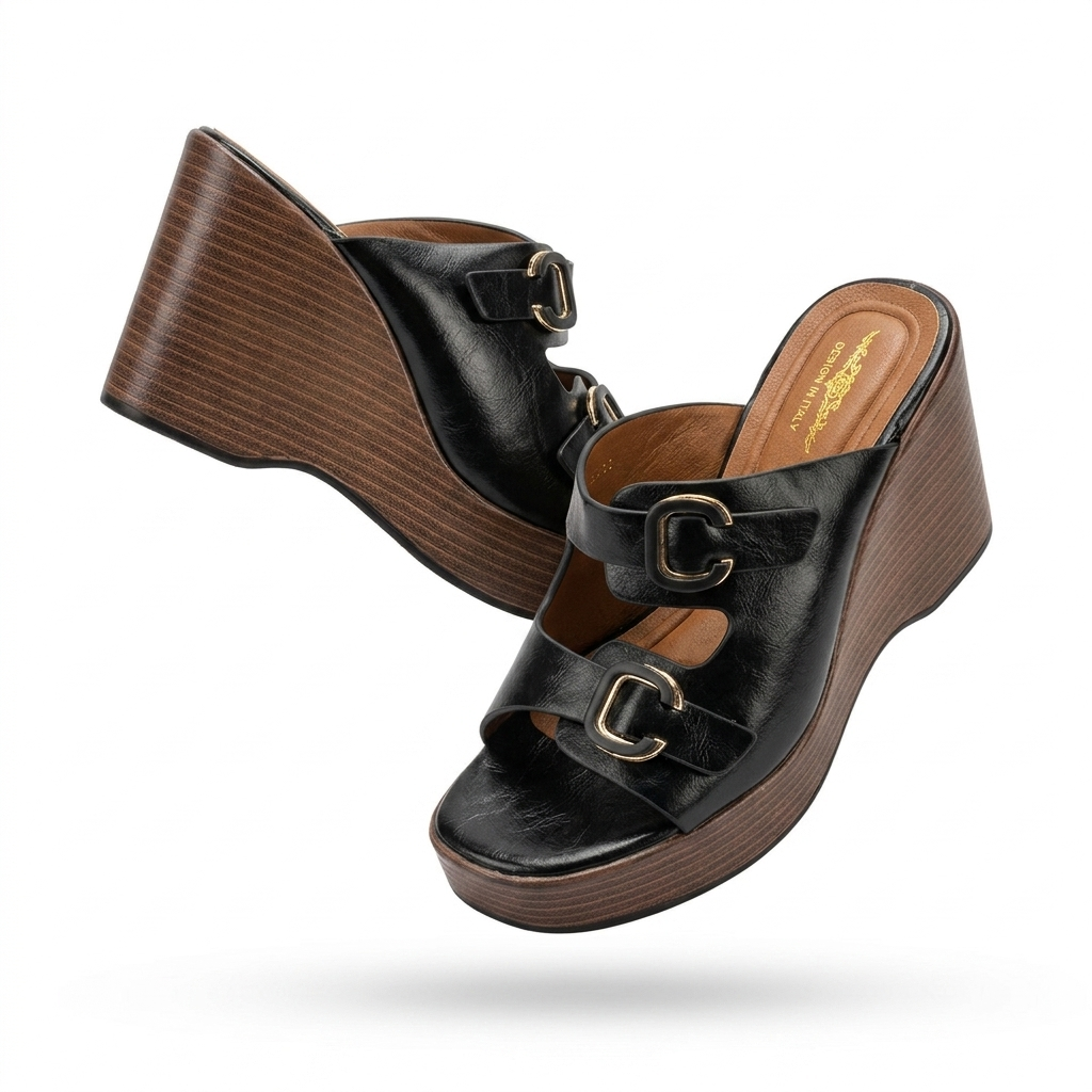 Beryl Platform Double Strap Wedge Heels