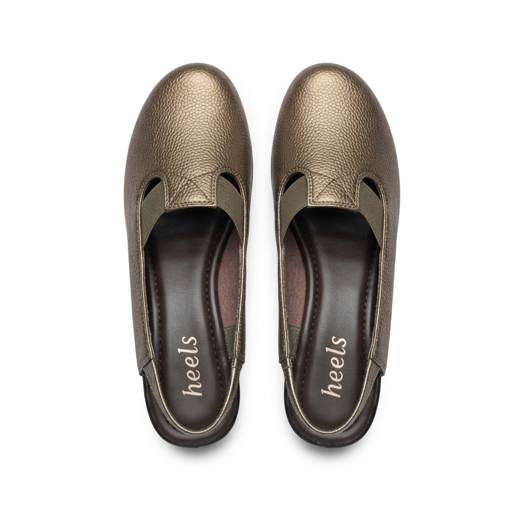 Ella Leather Back Elastic Wedge Heel Loafers in Bronze - The Heels India