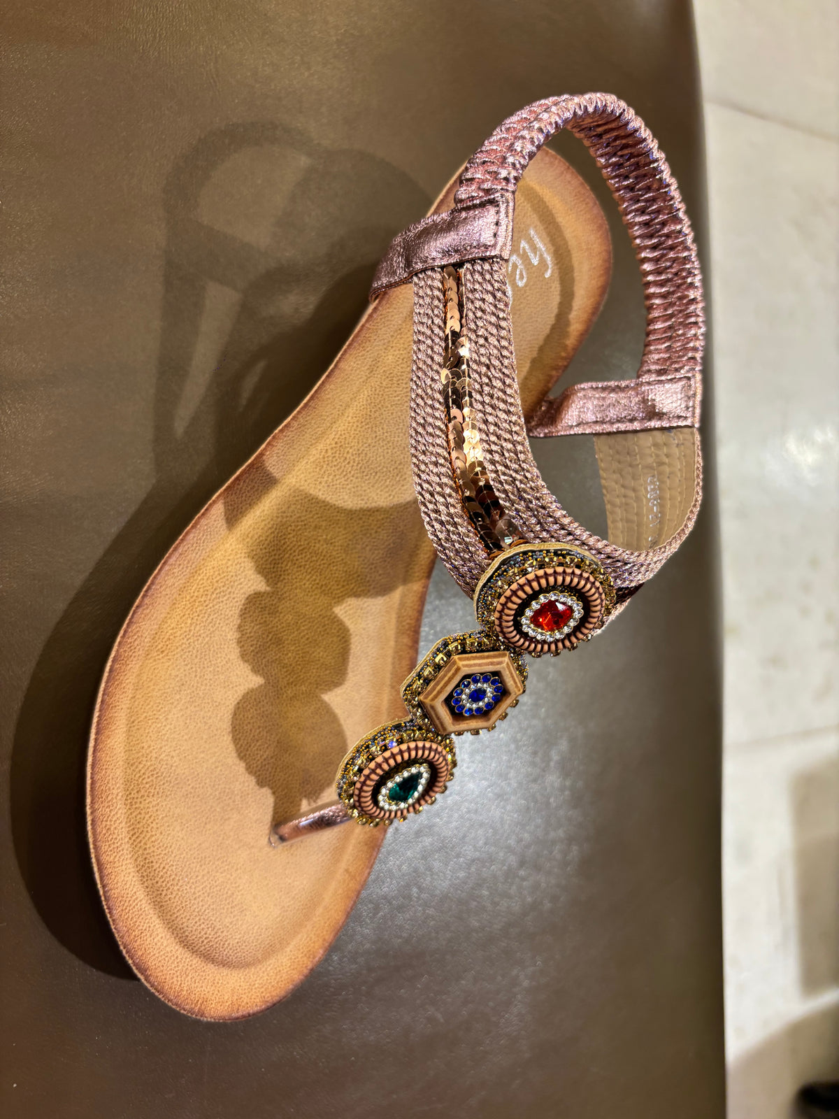 Cynthia Multy Beads Wedge Back Elastic Crochet Sandals in Pink - The Heels India