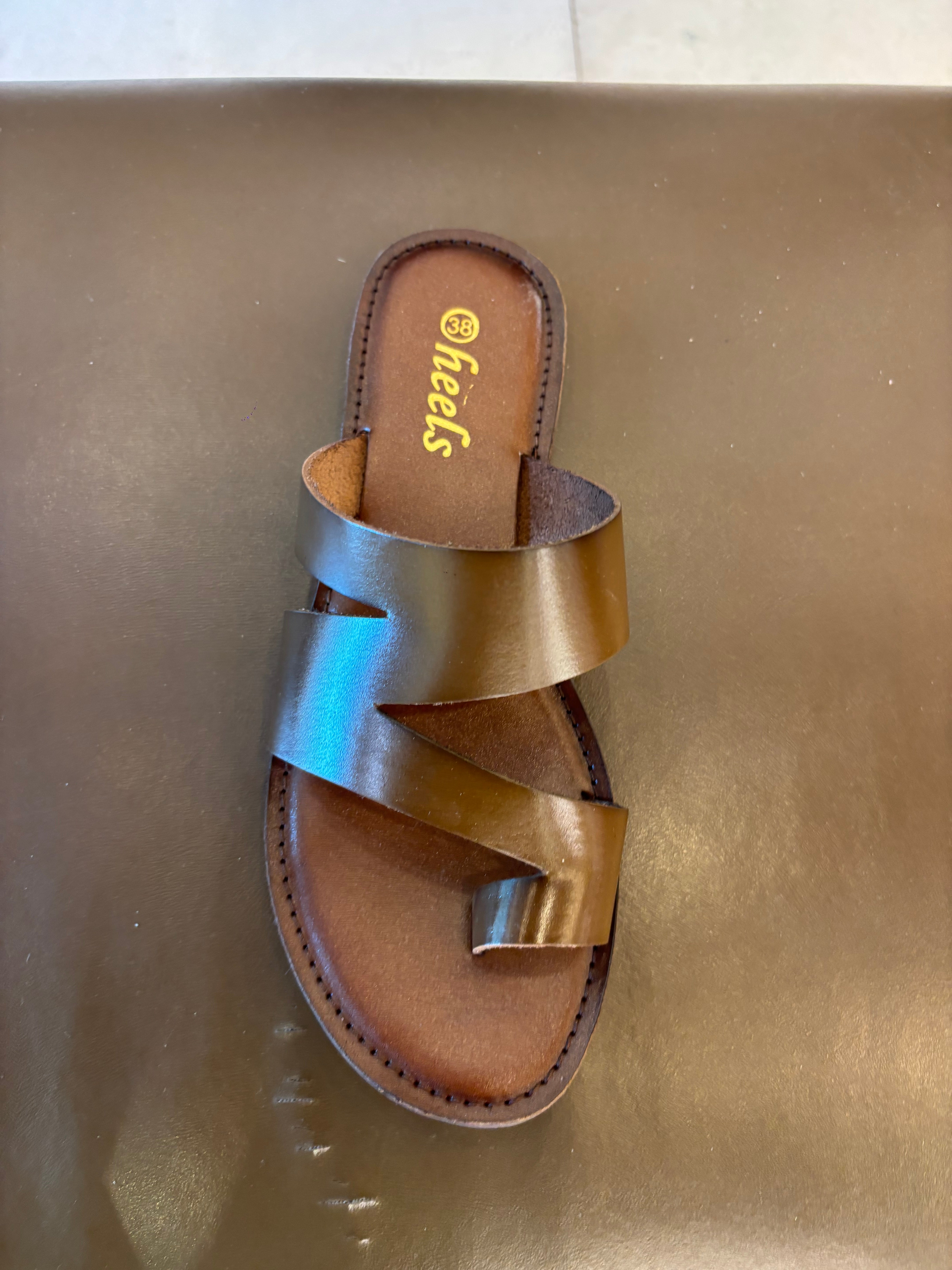 Melanie Leather Thumb Strap Flat Sliders