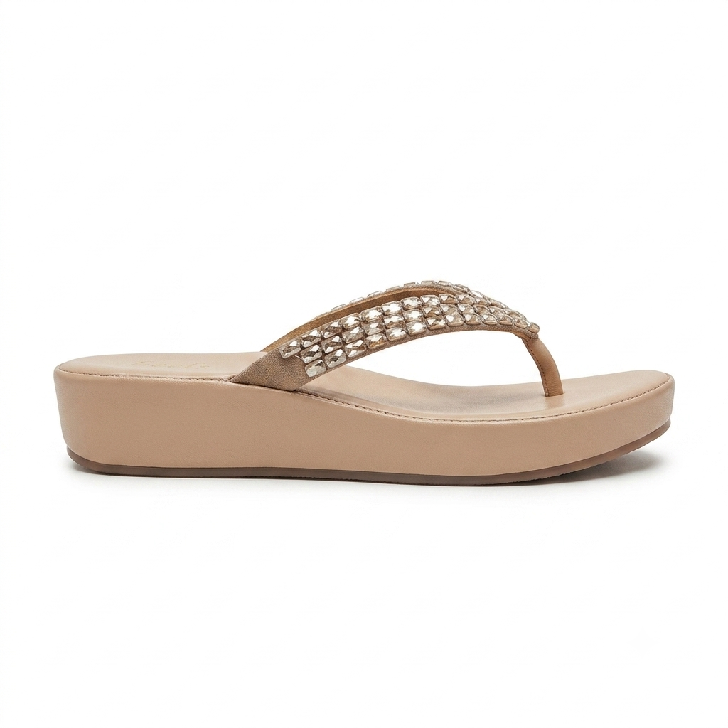 Ezra Comfort V Strap Embellished Wedge Slippers