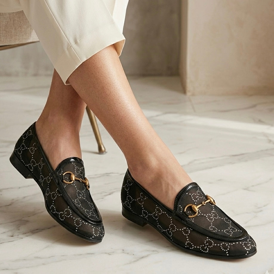 Linda Cushioned Bling Mesh Loafers - The Heels India