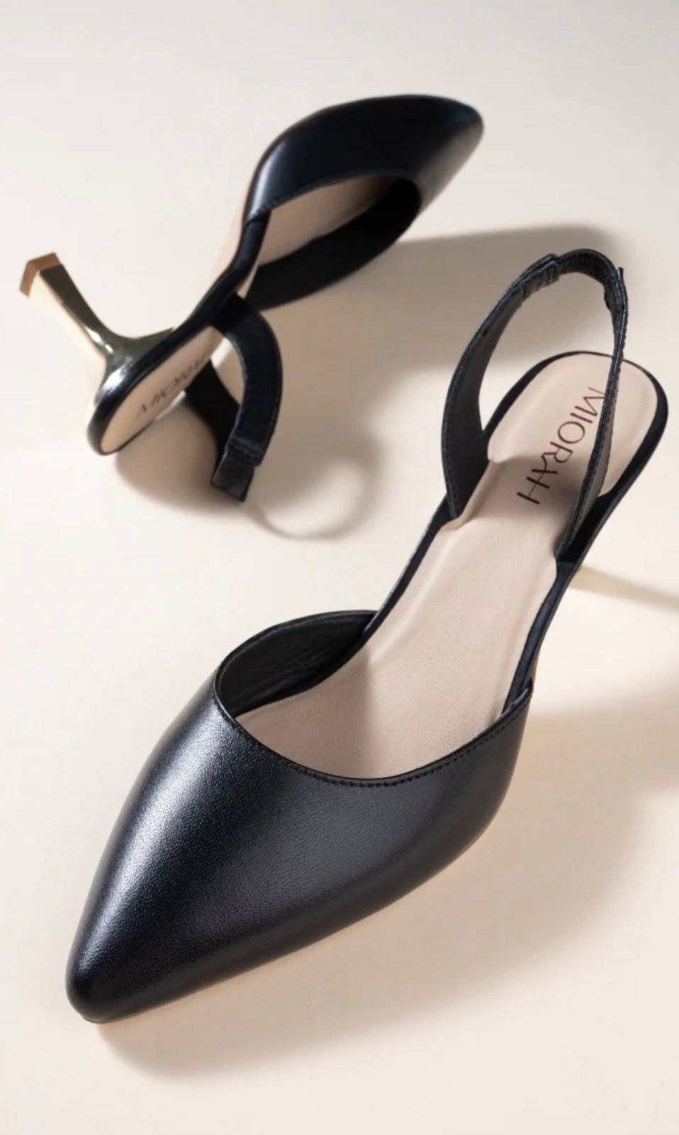 GLEAM Luxury Leather Sling Back Kitten Heels