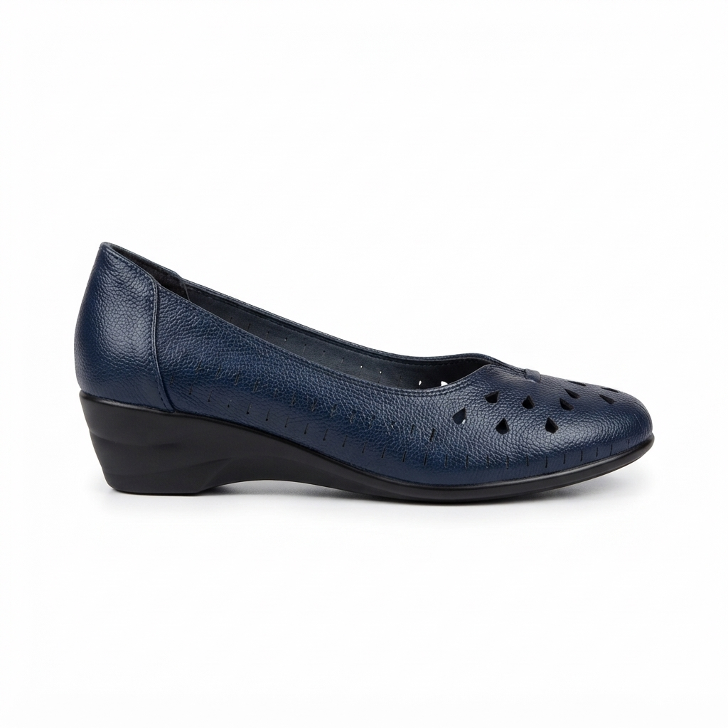 Lynda Perforated Leather Wedge Ballerinas
