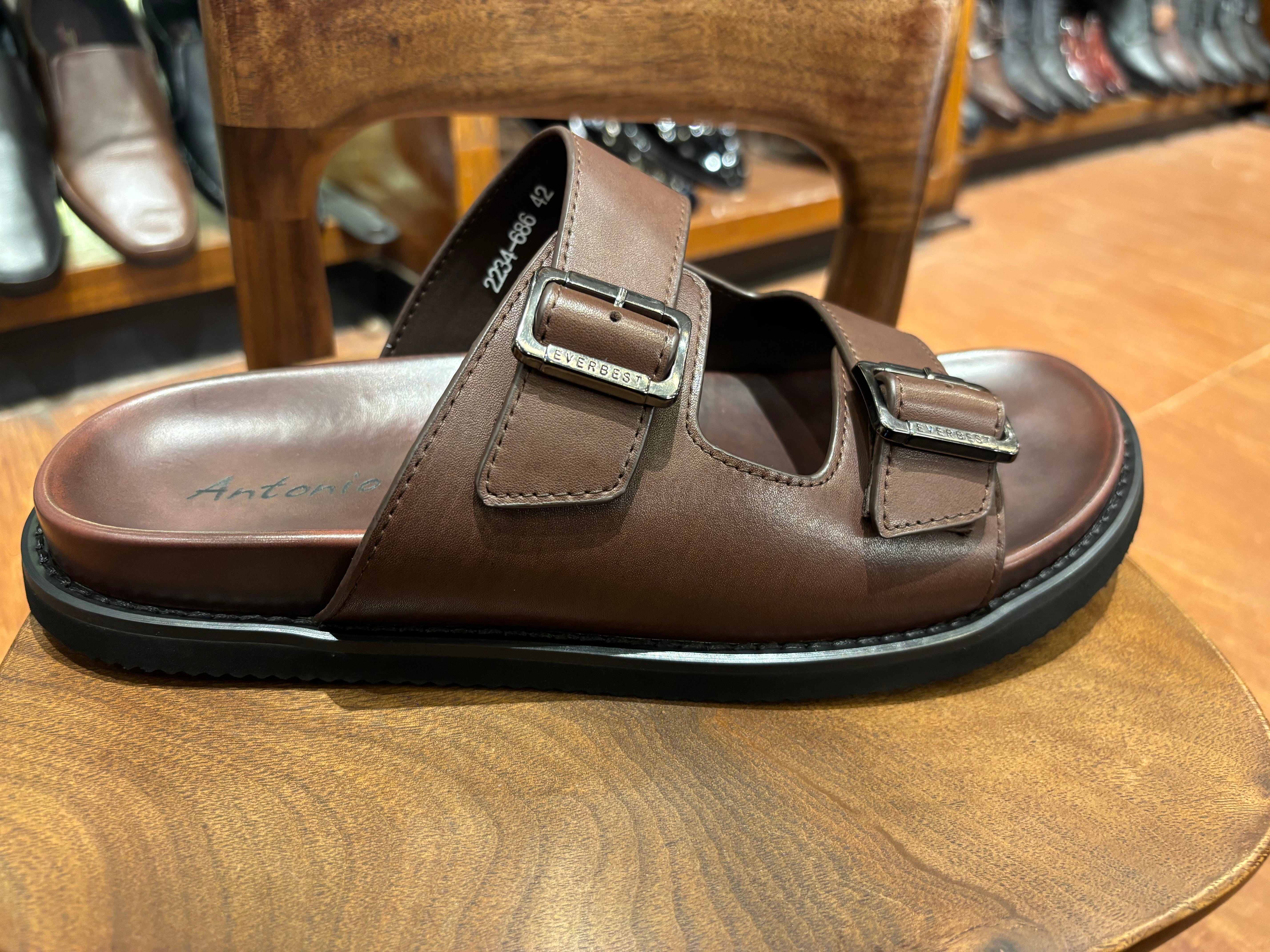 Kai Premium Leather Double Strap Sliders