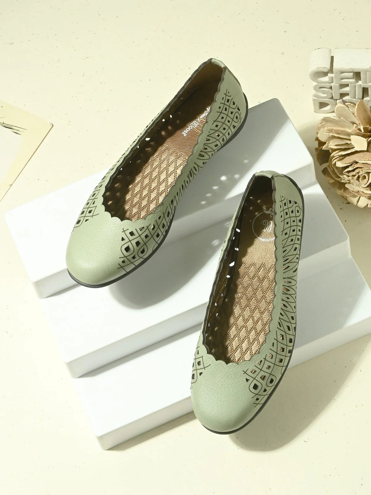 Keisha Perforated Cushioned Leather Ballerinas