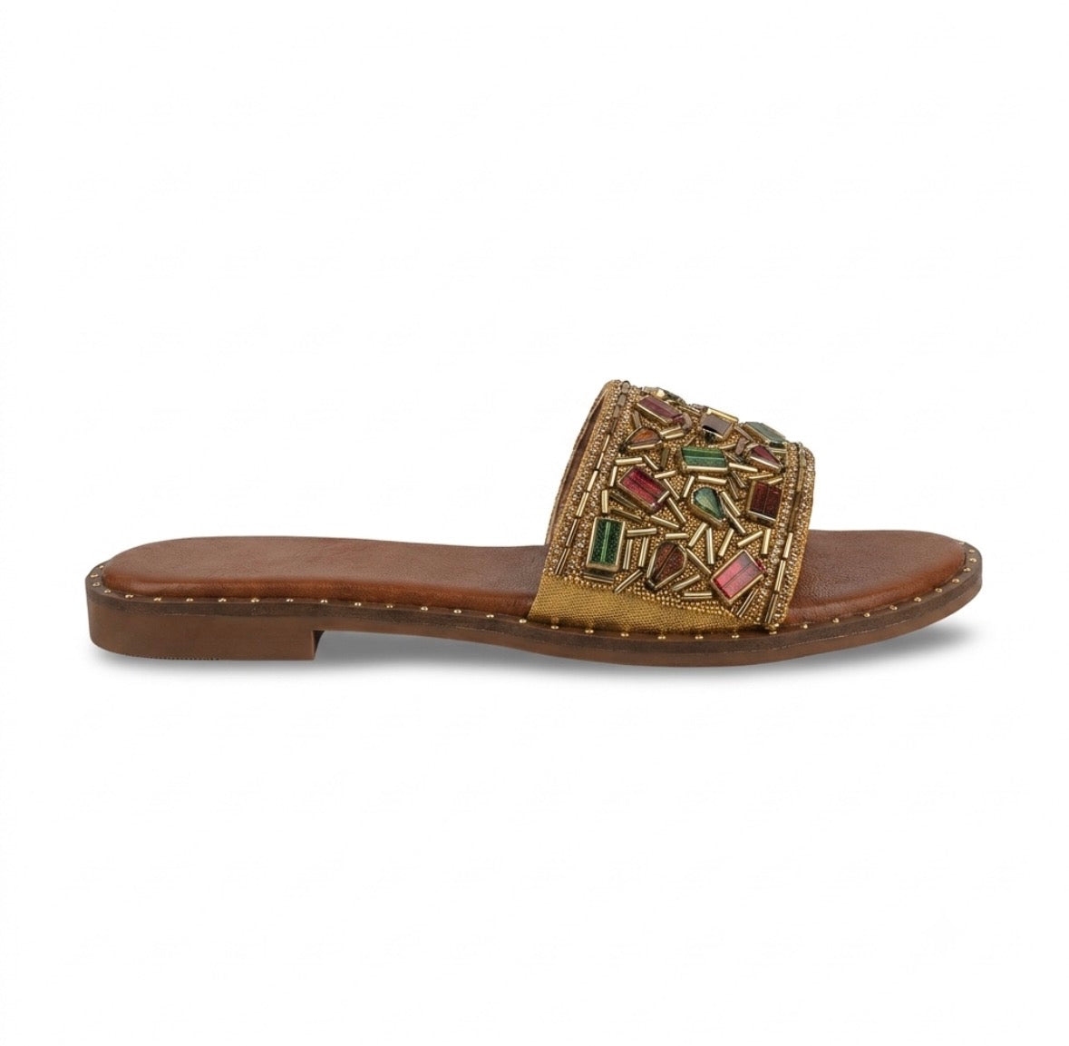 Noori Ethnic Bling Cushioned Slippers in Antik - The Heels India