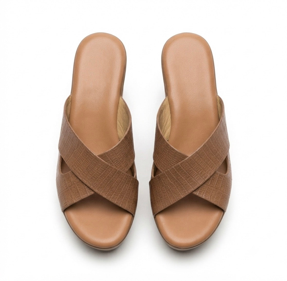 Anne Wedge Platform Peep Toe Heels in Tan - The Heels India
