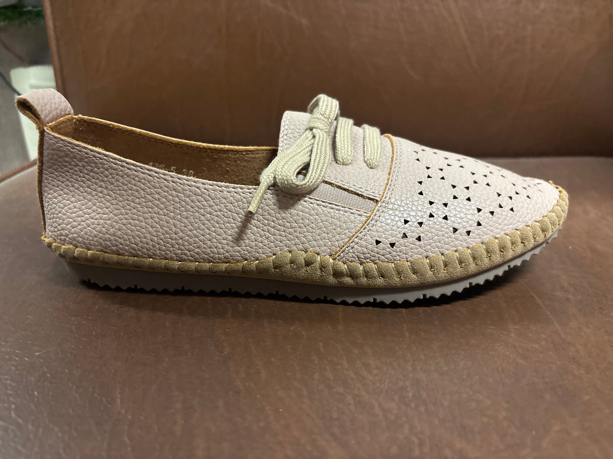Iris Perforated Cushioned Lace Up Espadrille Loafers in Apricot - The Heels India