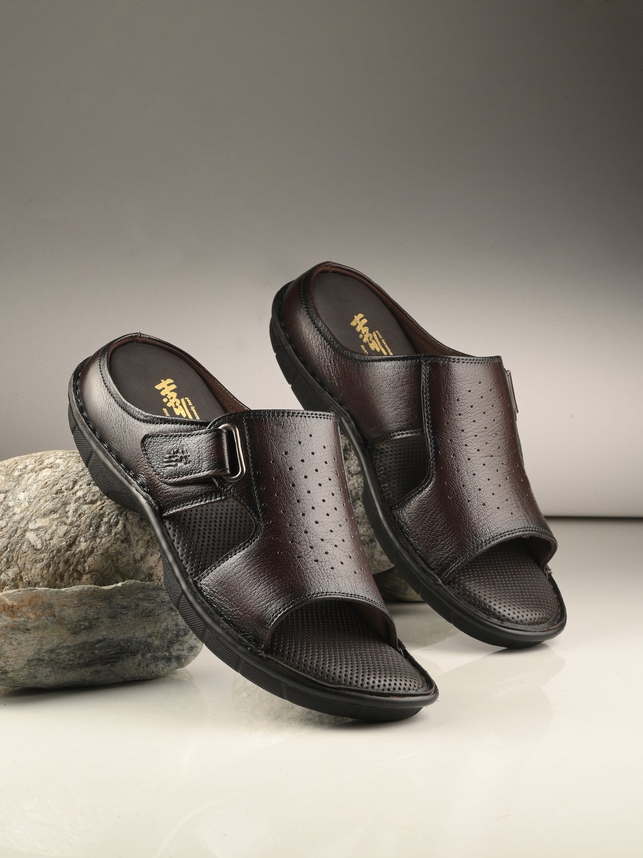 Declan Leather Velcro Cushion Slippers - The Heels India