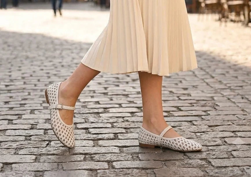 GLINT Premium Leather Mesh Flat Ballerinas