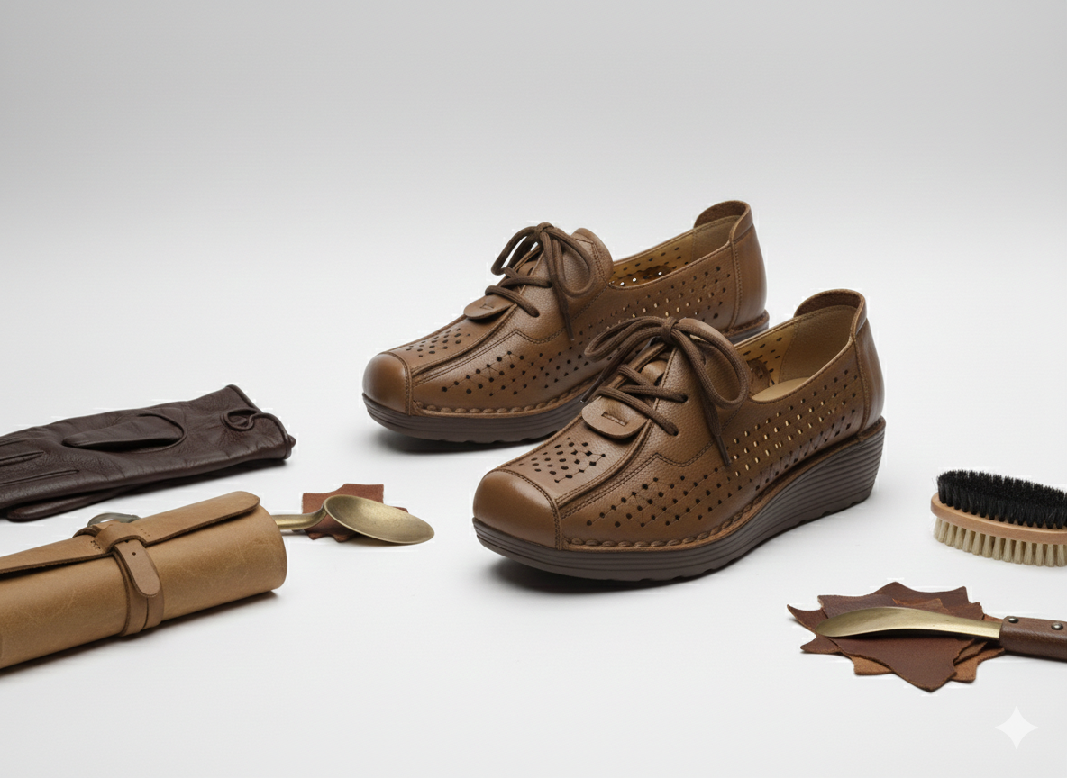 Patricia Premium Leather Lace Up Wedge Heel Loafers