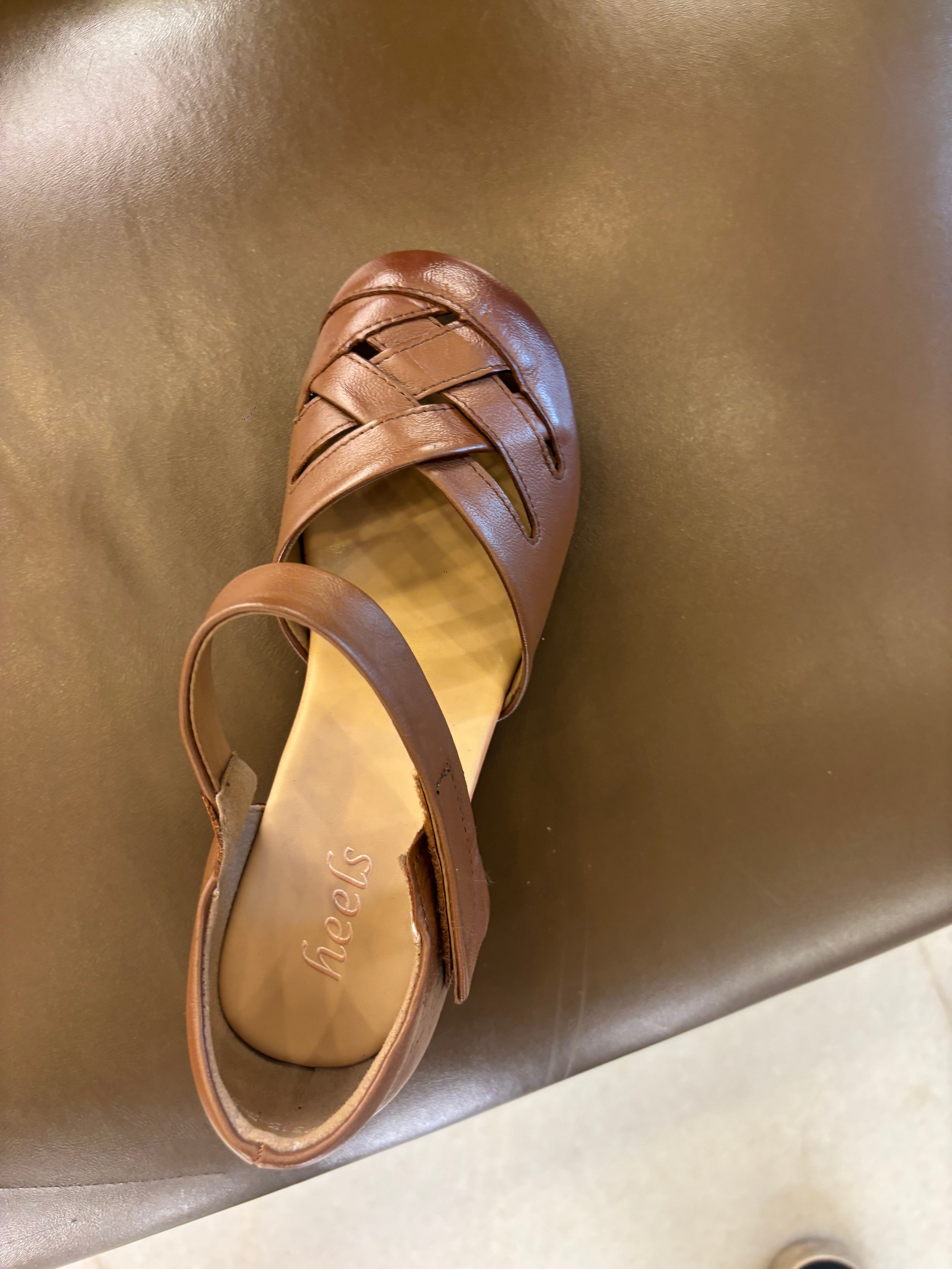 Zoe Leather Velcro Strap Cushioned Block Heel Sandals