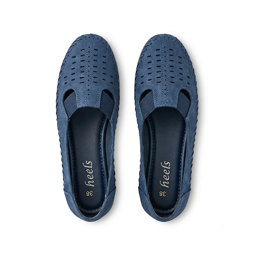 Paulina Nubuk Perforated Leather Ballerinas in Navy - The Heels India