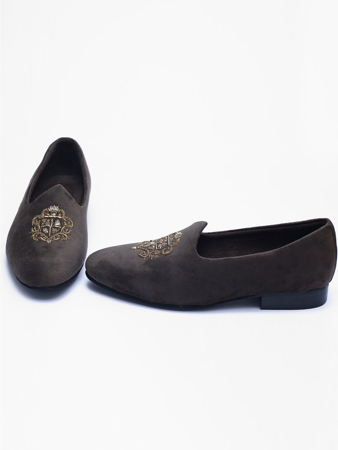 Zorba Brown Velvet Embroidered Jooti - The Heels India