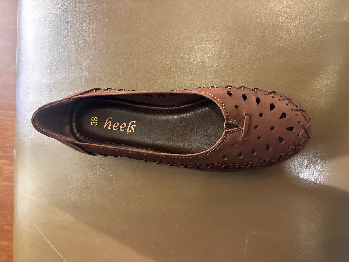 Lynda Nubuk Perforated Leather Ballerinas in Brown - The Heels India