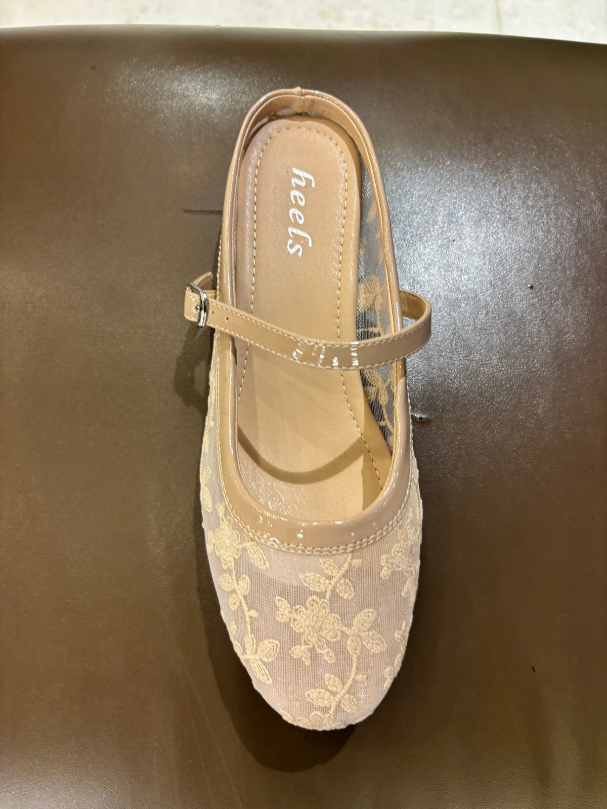 Carla 2.0 Mesh Hand Embroidered Mary Jane Ballerinas in Apricot - The Heels India