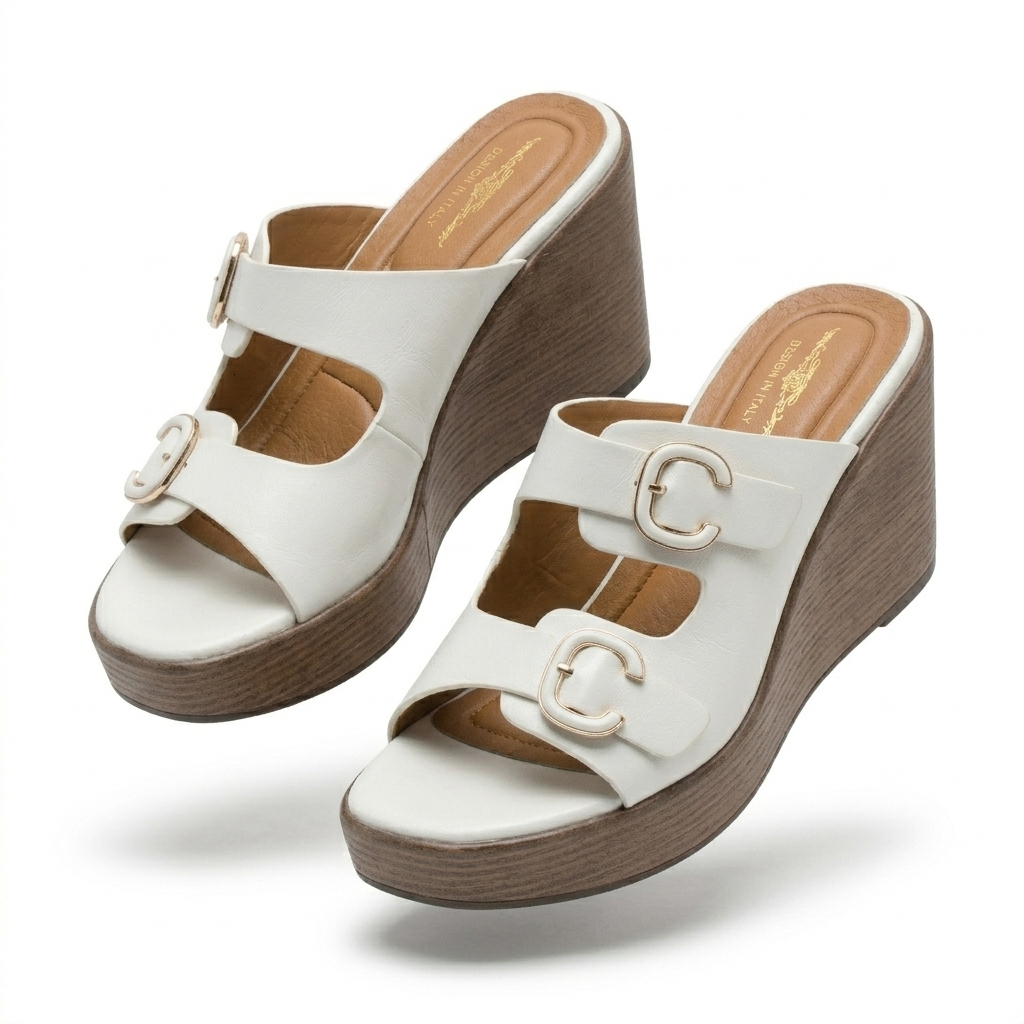 Beryl Platform Double Strap Wedge Heels