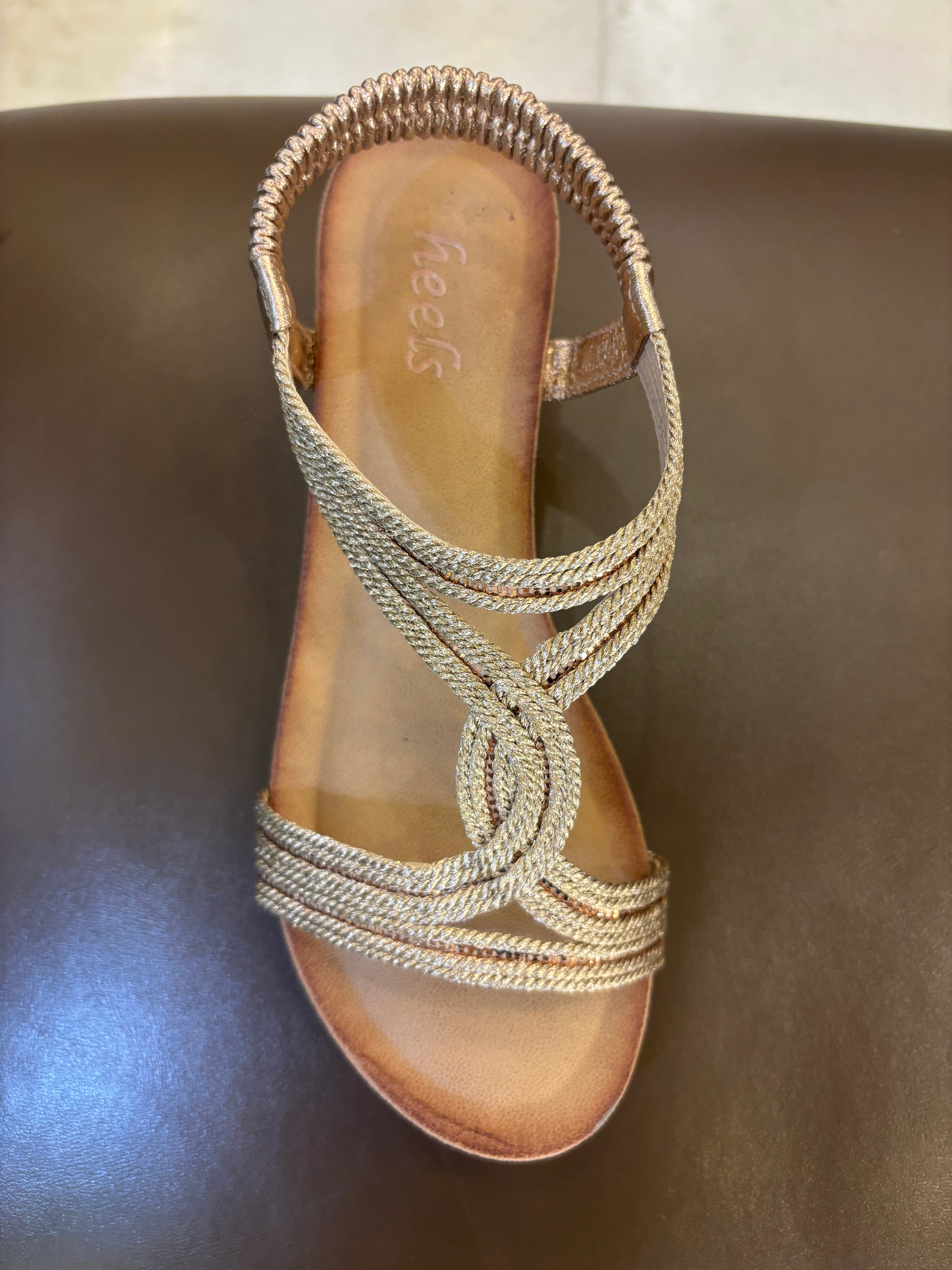 Cynthia Wedge Back Elastic Crochet Sandals