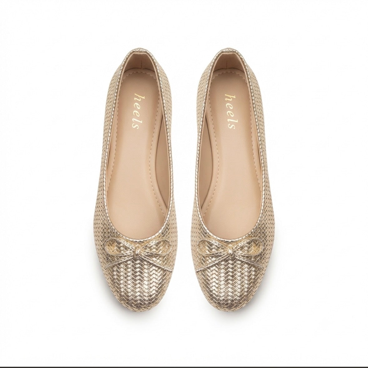 Sicily Cushioned Knit Bow Ballerinas in Gold - The Heels India