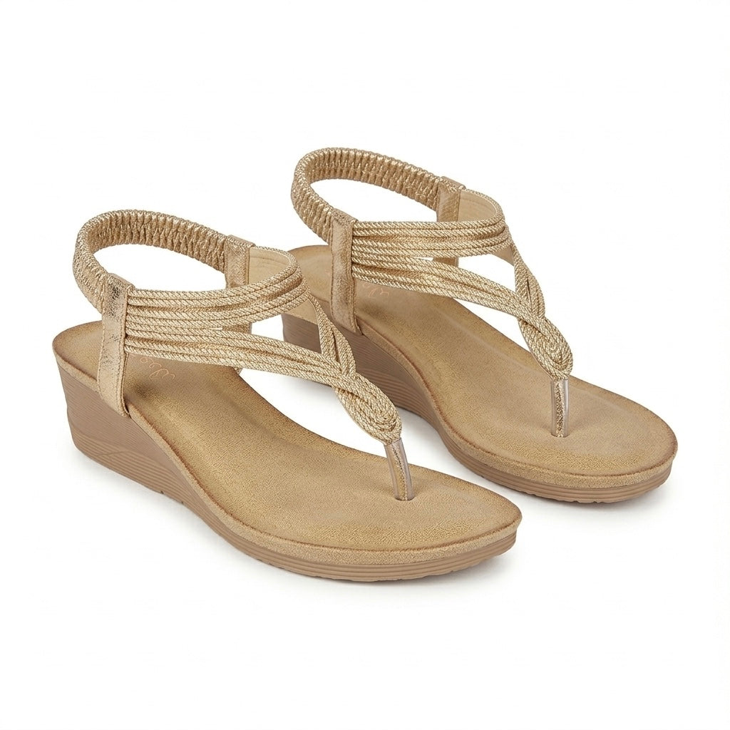 Cindy Wedge Back Elastic Crochet Sandals
