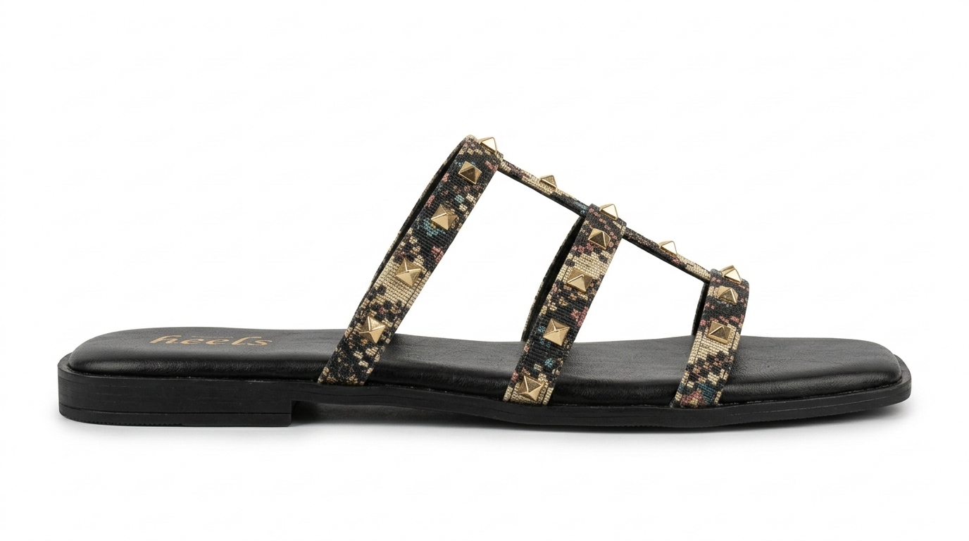 Paloma Studded Peep Toe Gladiator Flat Siders - The Heels India