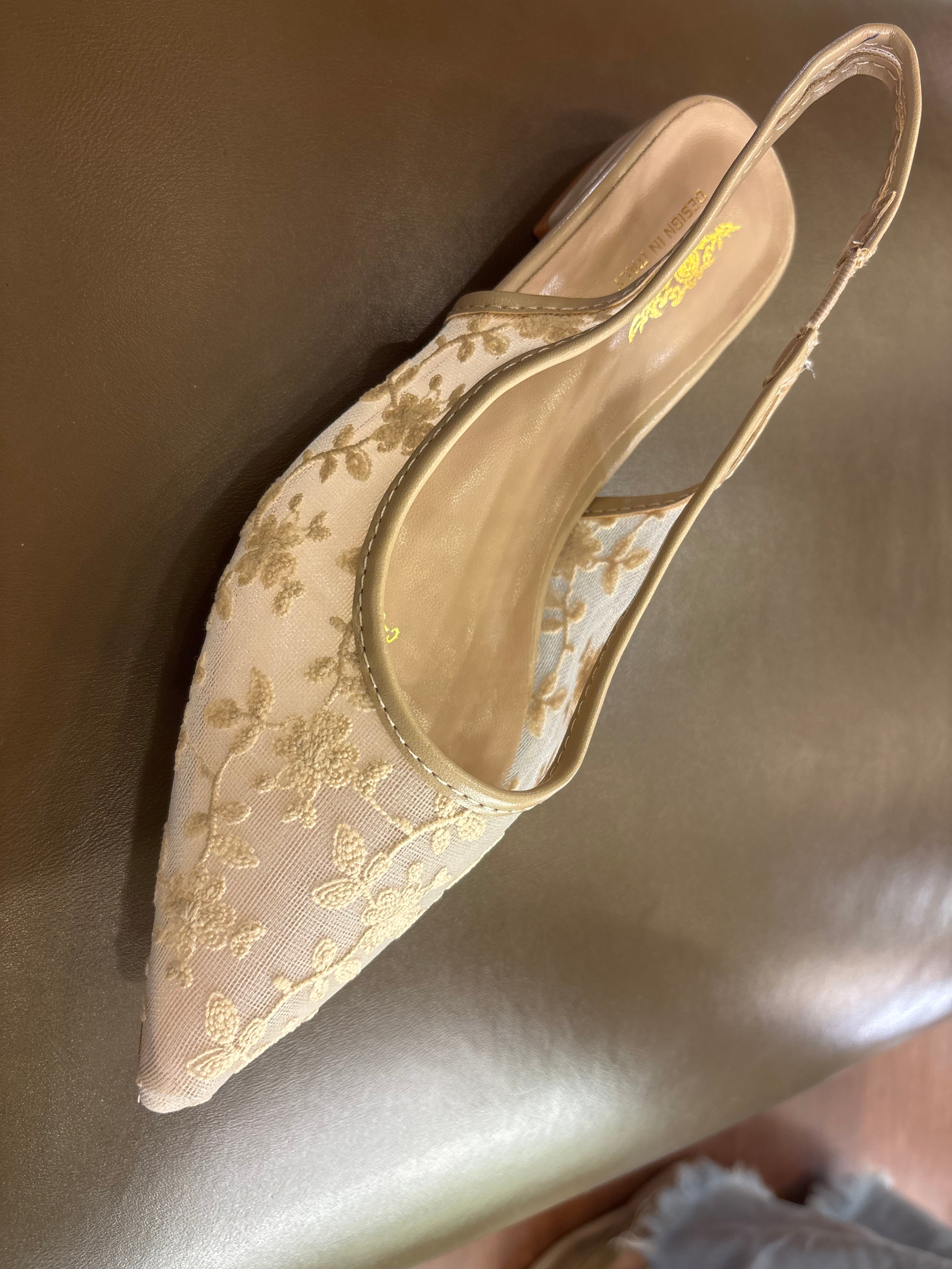 Carla Mesh Hand Embroidered Sling Back Pointed Ballerinas