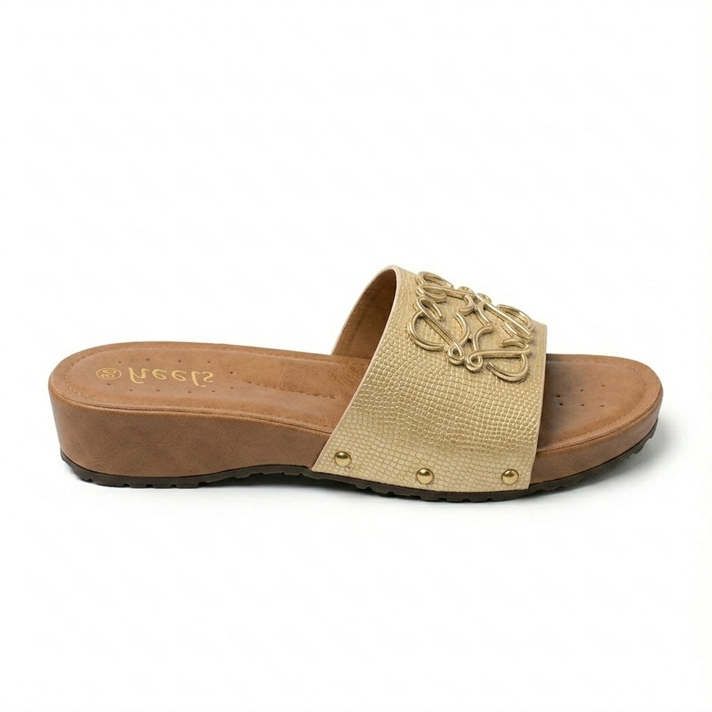 Bella Cushioned Peep Toe Wedge Heel Sliders