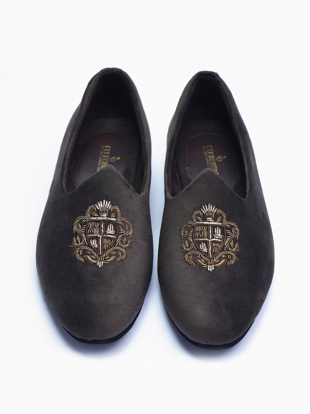 Zorba Brown Velvet Embroidered Jooti - The Heels India