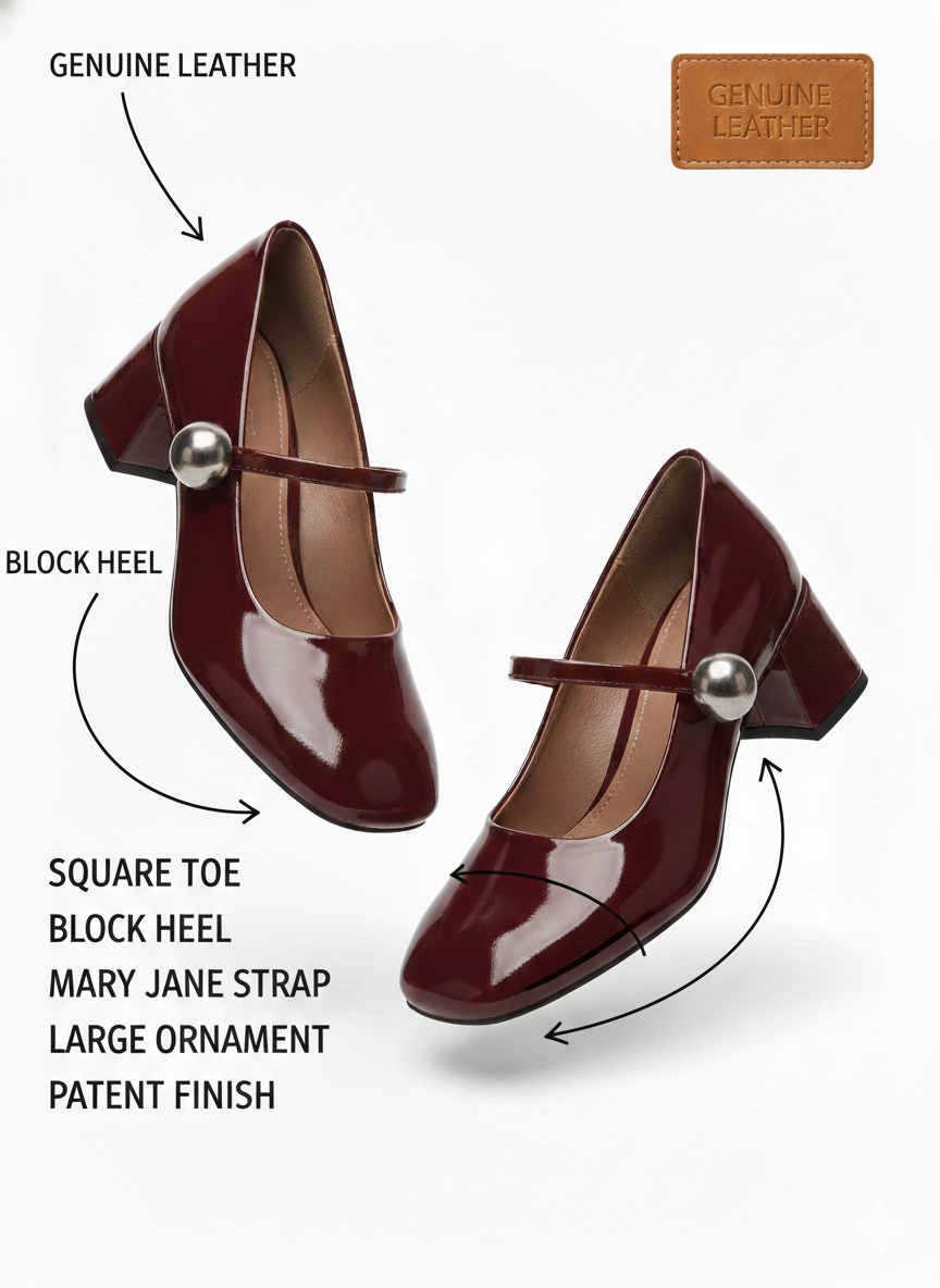 Emma Premium Patent Leather Mary Jane Block Heels