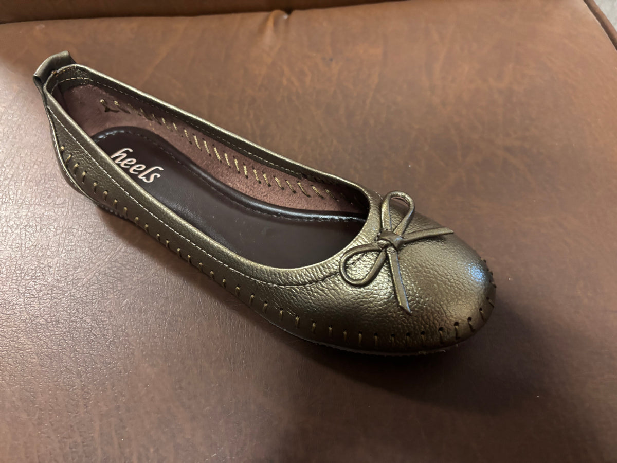 Melissa Leather Stitch Bow Flat Ballerinas in Bronze - The Heels India