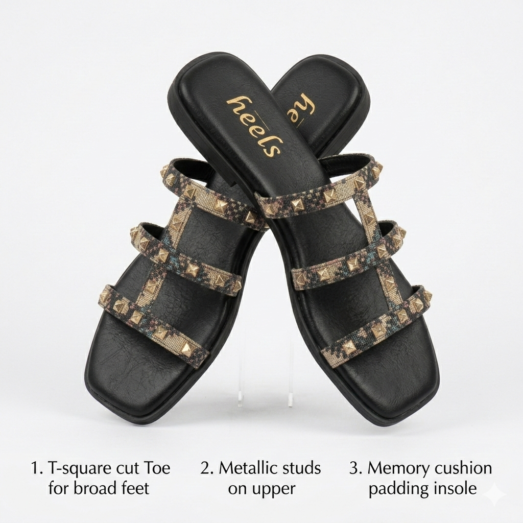 Paloma Studded Peep Toe Gladiator Flat Siders - The Heels India