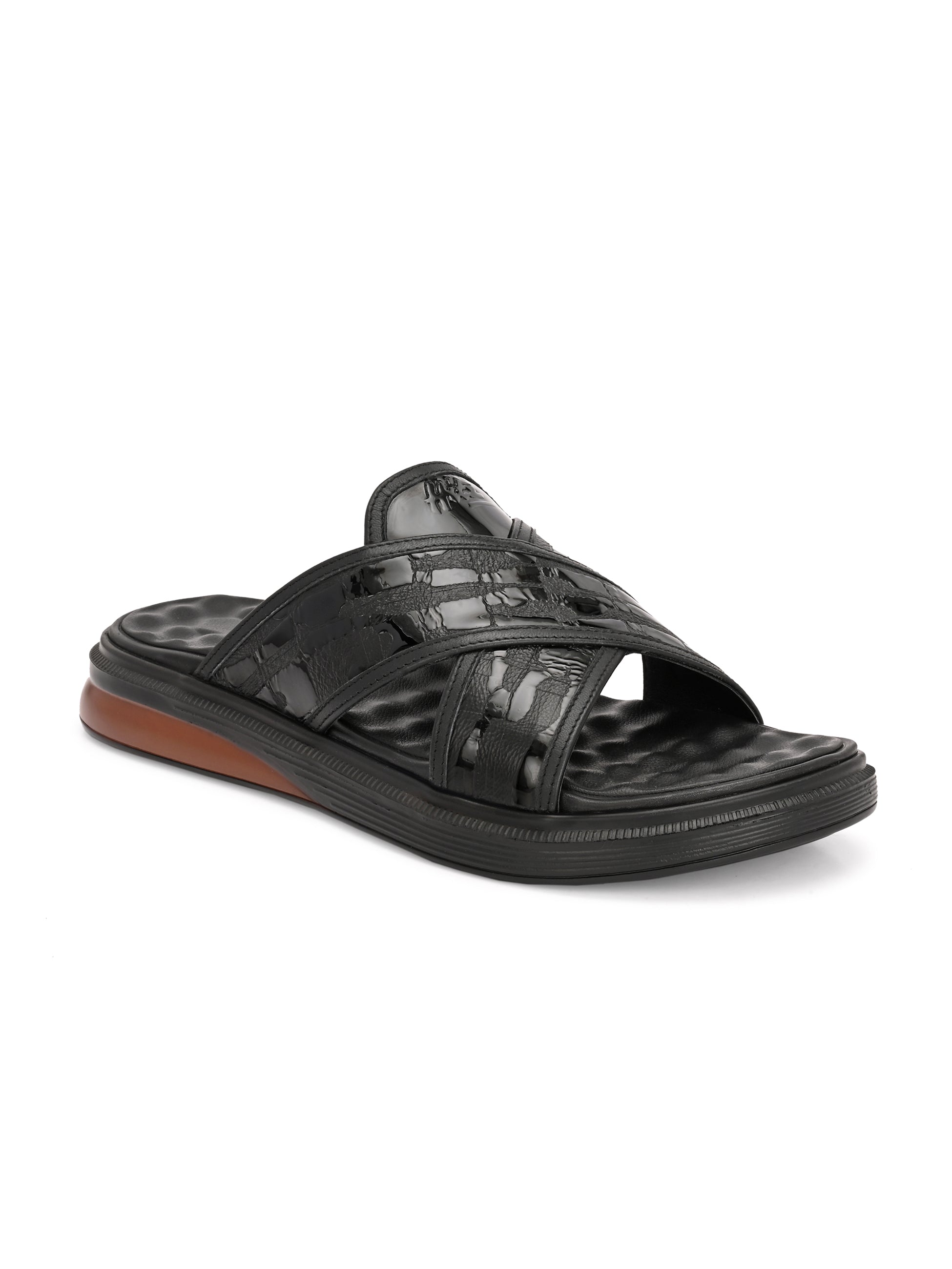 Ashton Leather Cushioned Cross Slippers