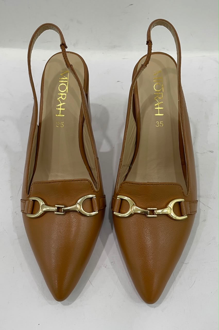 ELENA Premium Leather Slingback Block Heels