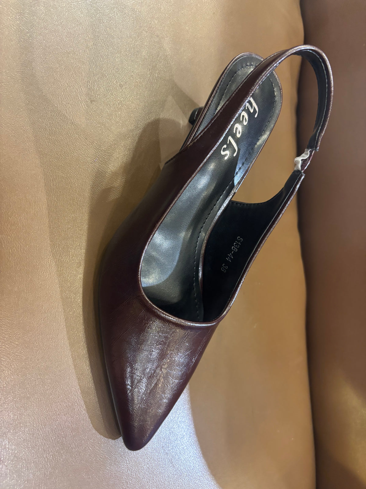Noir Classic Slingback Pencil Heel Pumps in Coffee - The Heels India