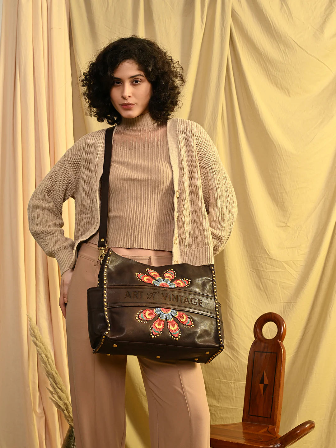 Nomad's Treasure: Brown Leather Tote Bag