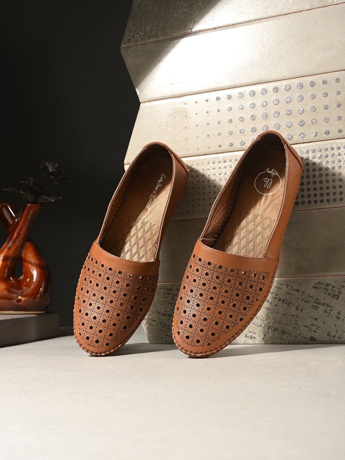Alvira Perforated Cushioned Leather Ballerinas