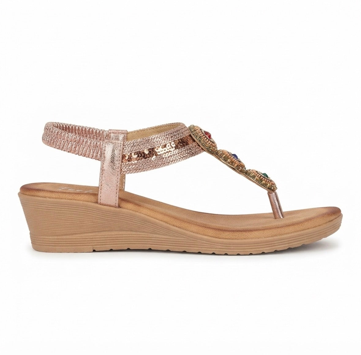Cynthia Multy Beads Wedge Back Elastic Crochet Sandals in Pink - The Heels India
