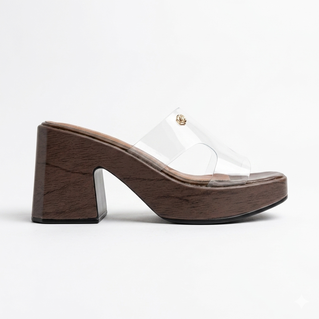 Elsa Platform Transparent Peep Toe Block Heels