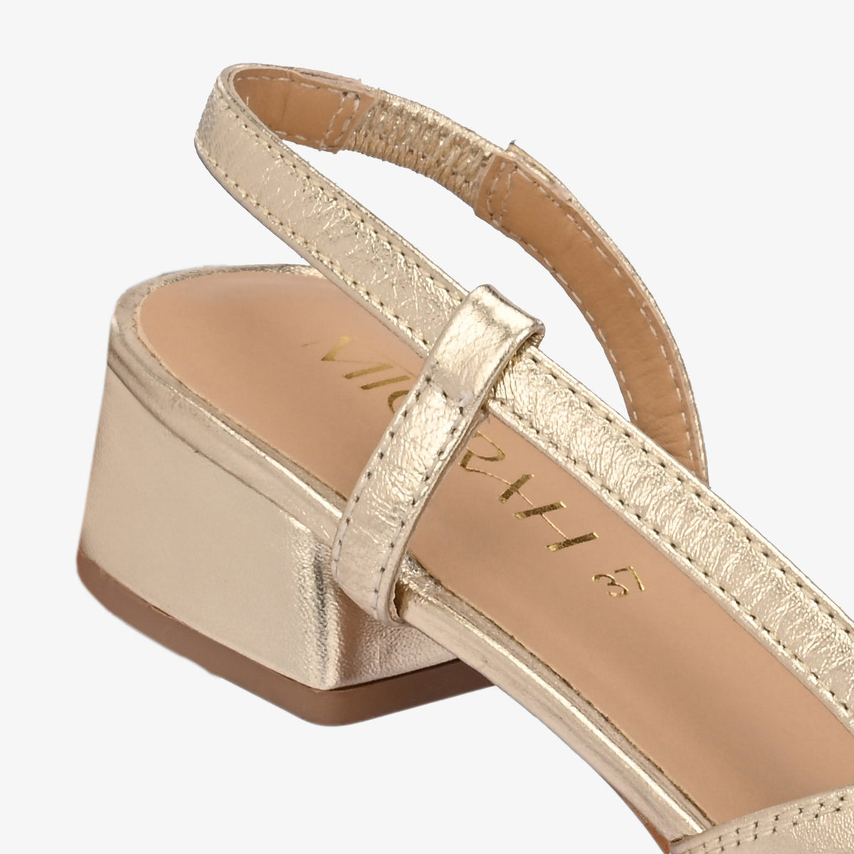 LUSTRE Metallic Leather Sling Back Mid Heels