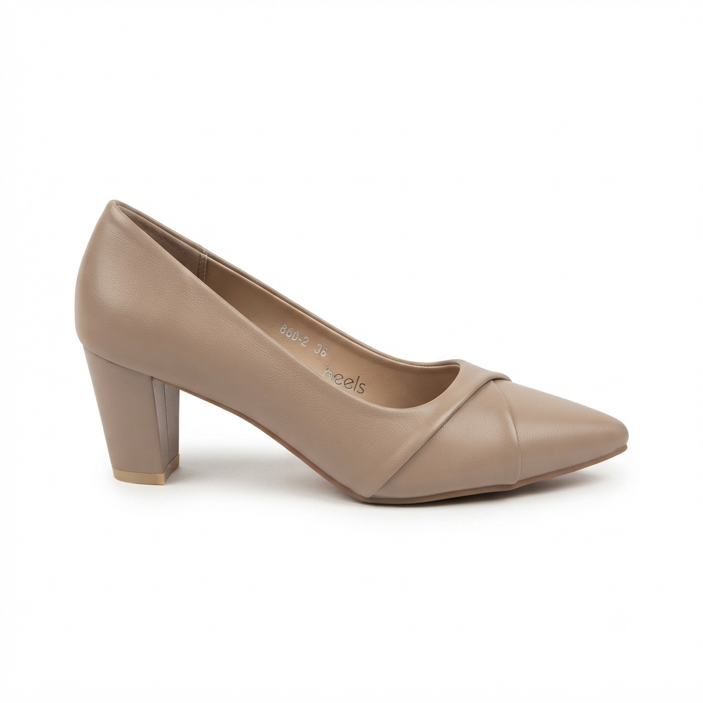 Giulia Swirl Block Heel Pointed Stilettos in Khaki - The Heels India