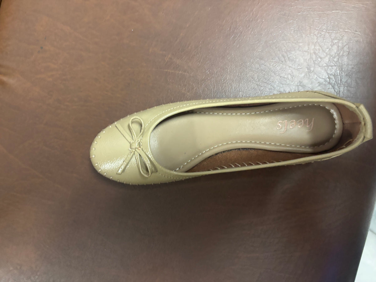 Melissa Leather Stitch Bow Flat Ballerinas in Beige - The Heels India