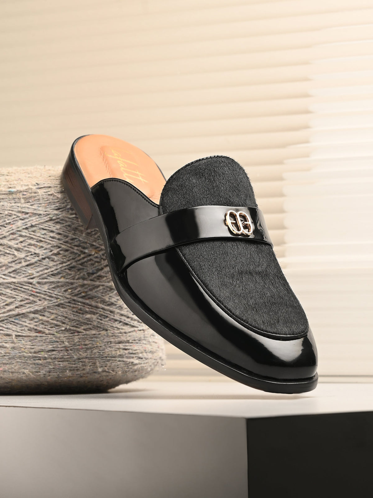 Stazo Black Leather Slip On Mules - The Heels India