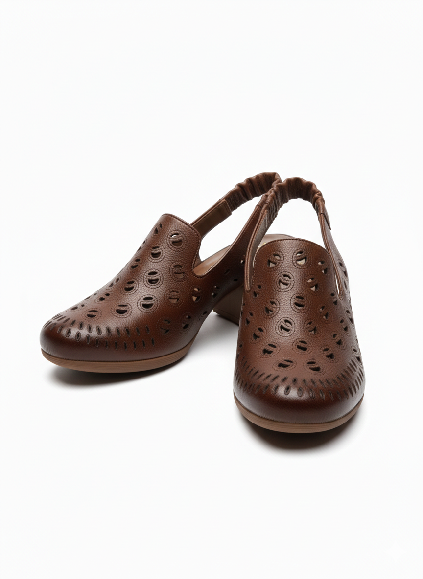 Sakina Premium Leather Perforated Slingback Summer Sandals - The Heels India