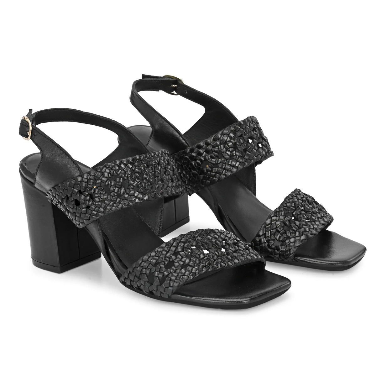 NOOR Premium Leather Hand Woven Block Heels