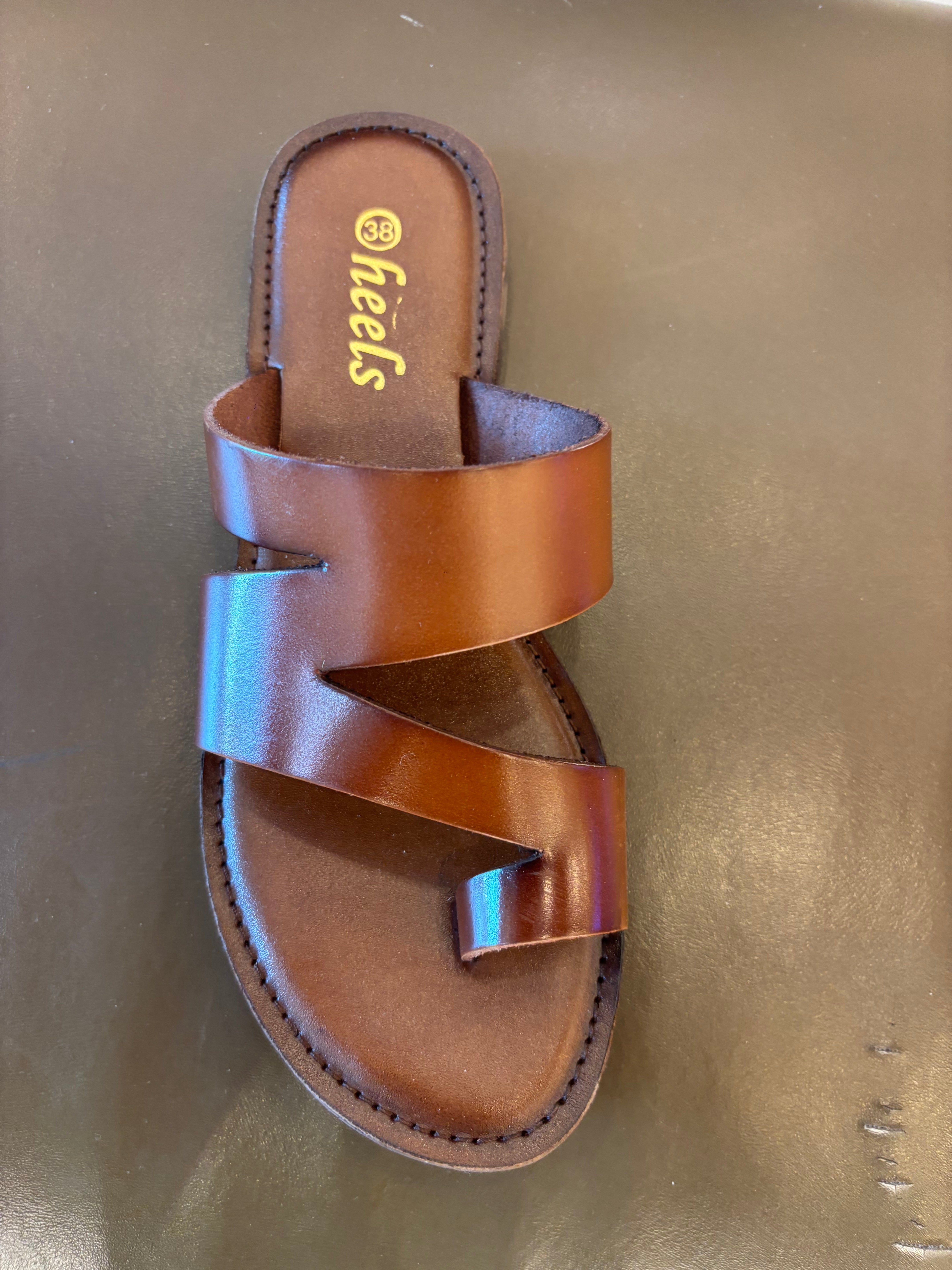 Melanie Leather Thumb Strap Flat Sliders - The Heels India
