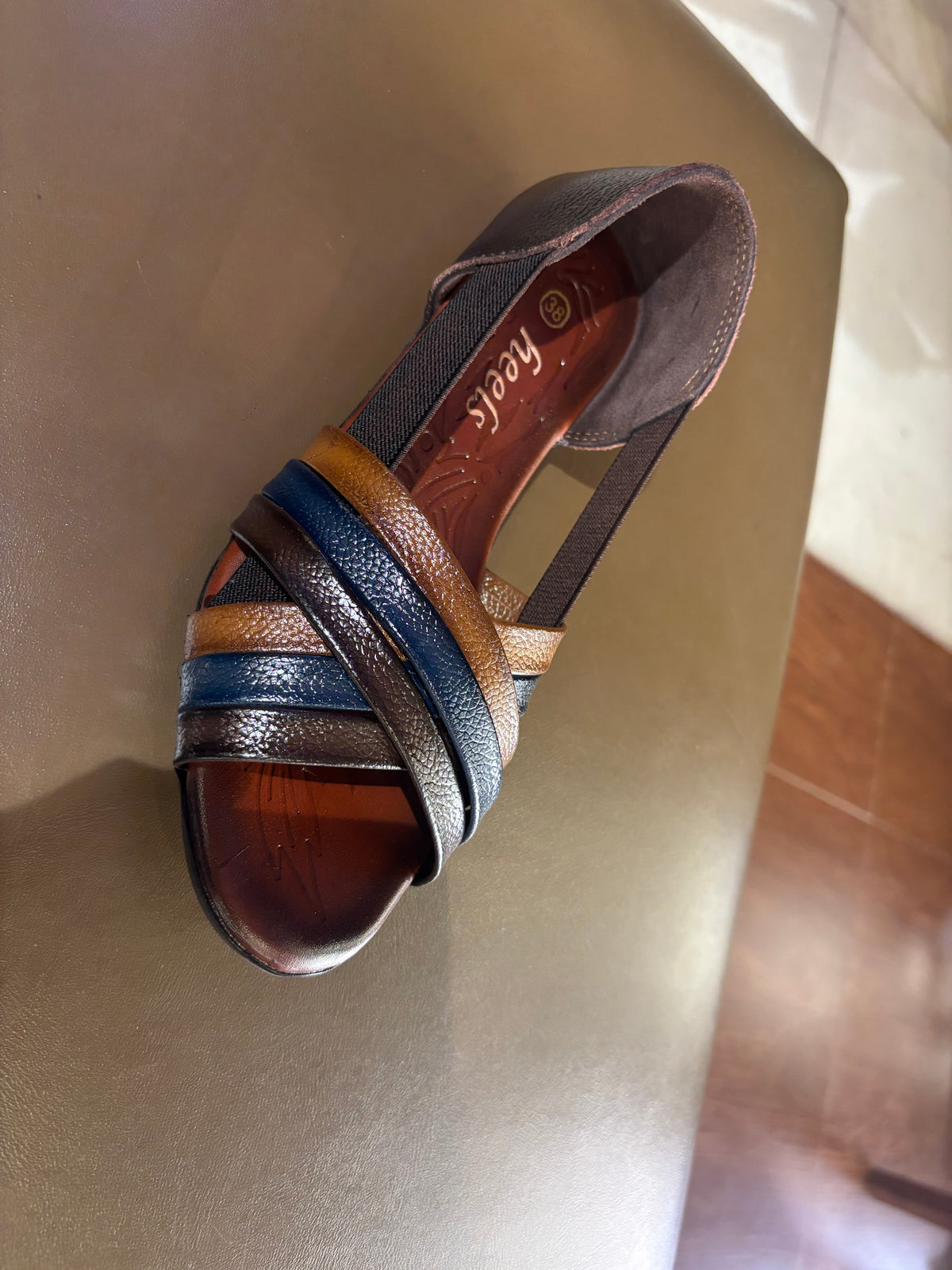 Georgia Rainbow Leather Crisscross Sandals in Brown - The Heels India