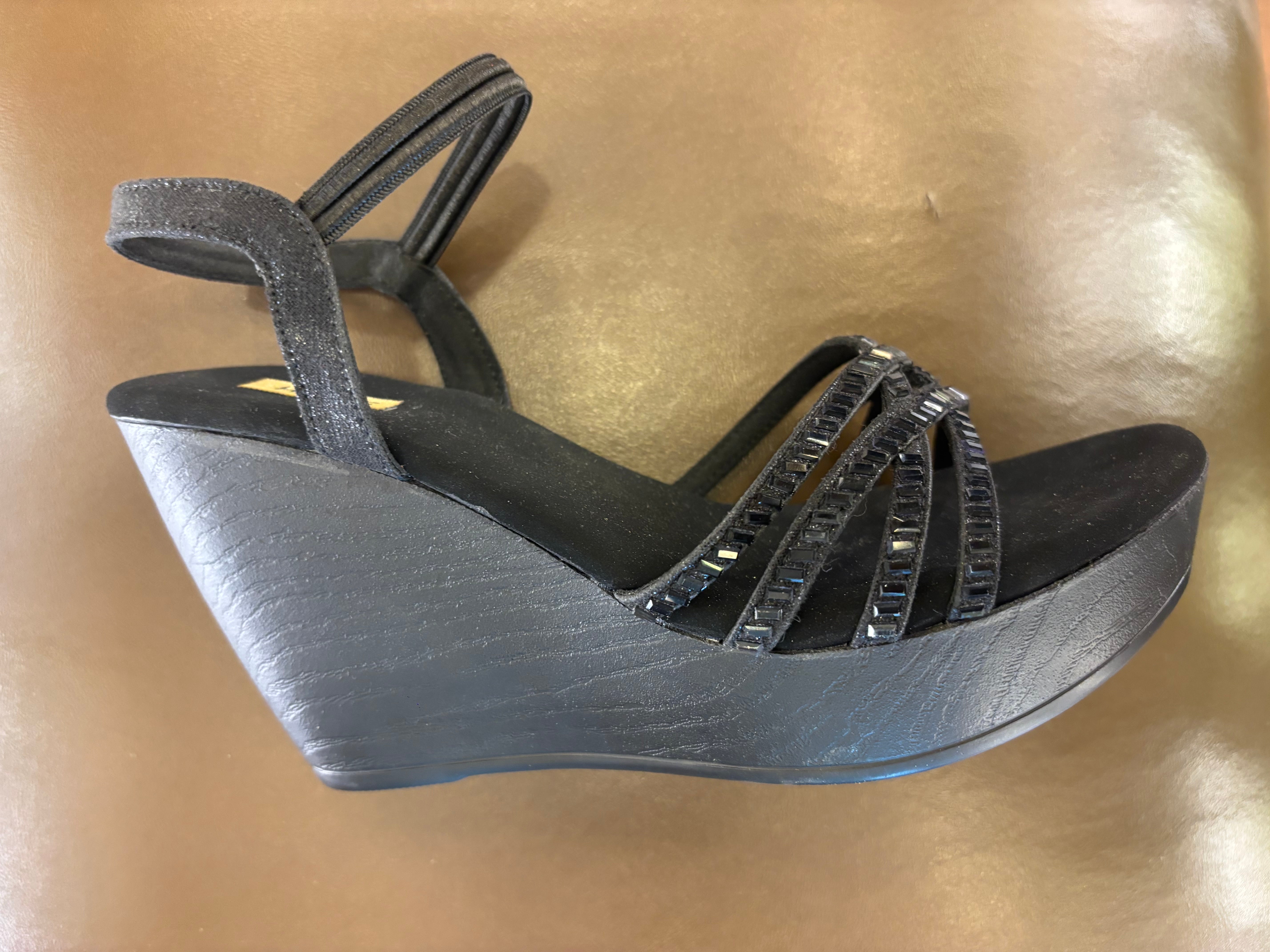 Zara Bling Back Elastic Wedge Platform Heels