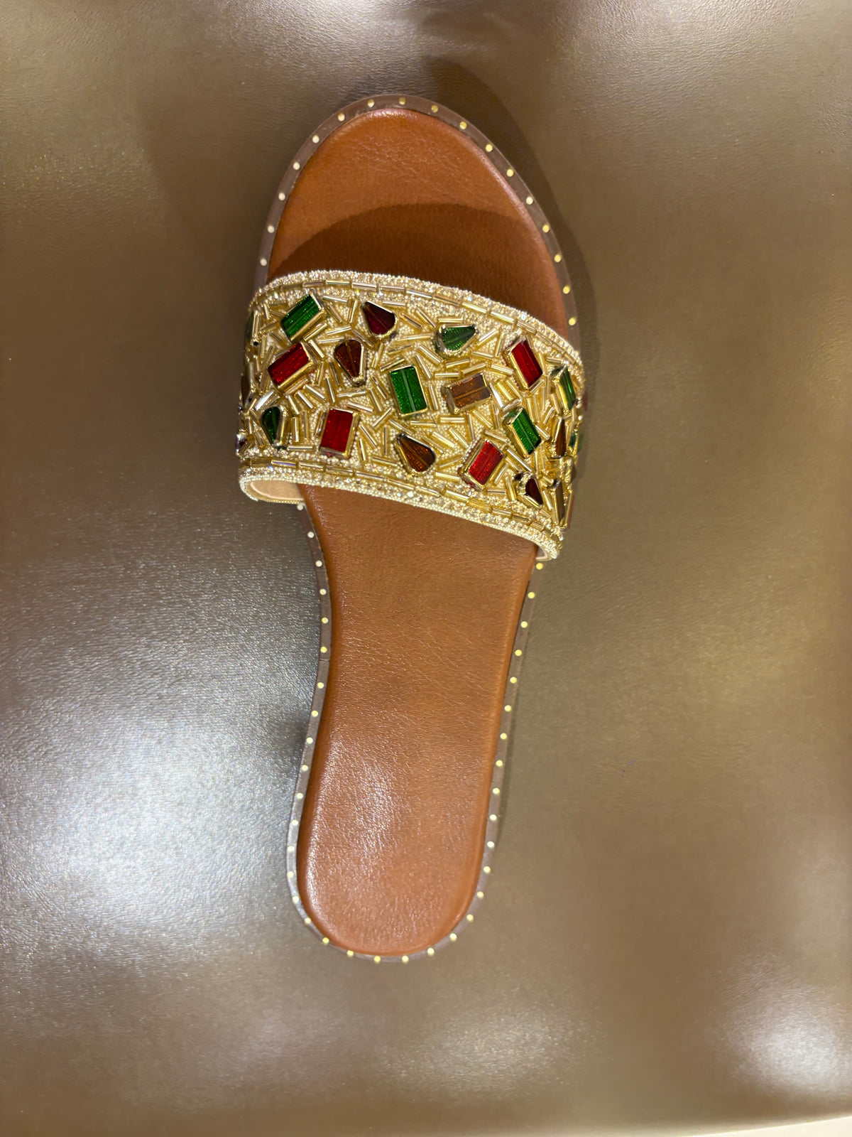 Noori Ethnic Bling Cushioned Slippers in Gold - The Heels India