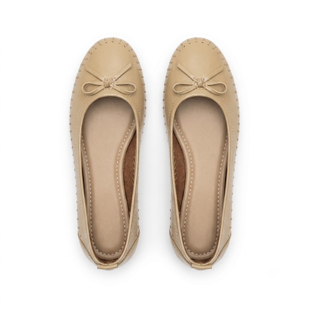 Melissa Leather Stitch Bow Flat Ballerinas in Beige - The Heels India